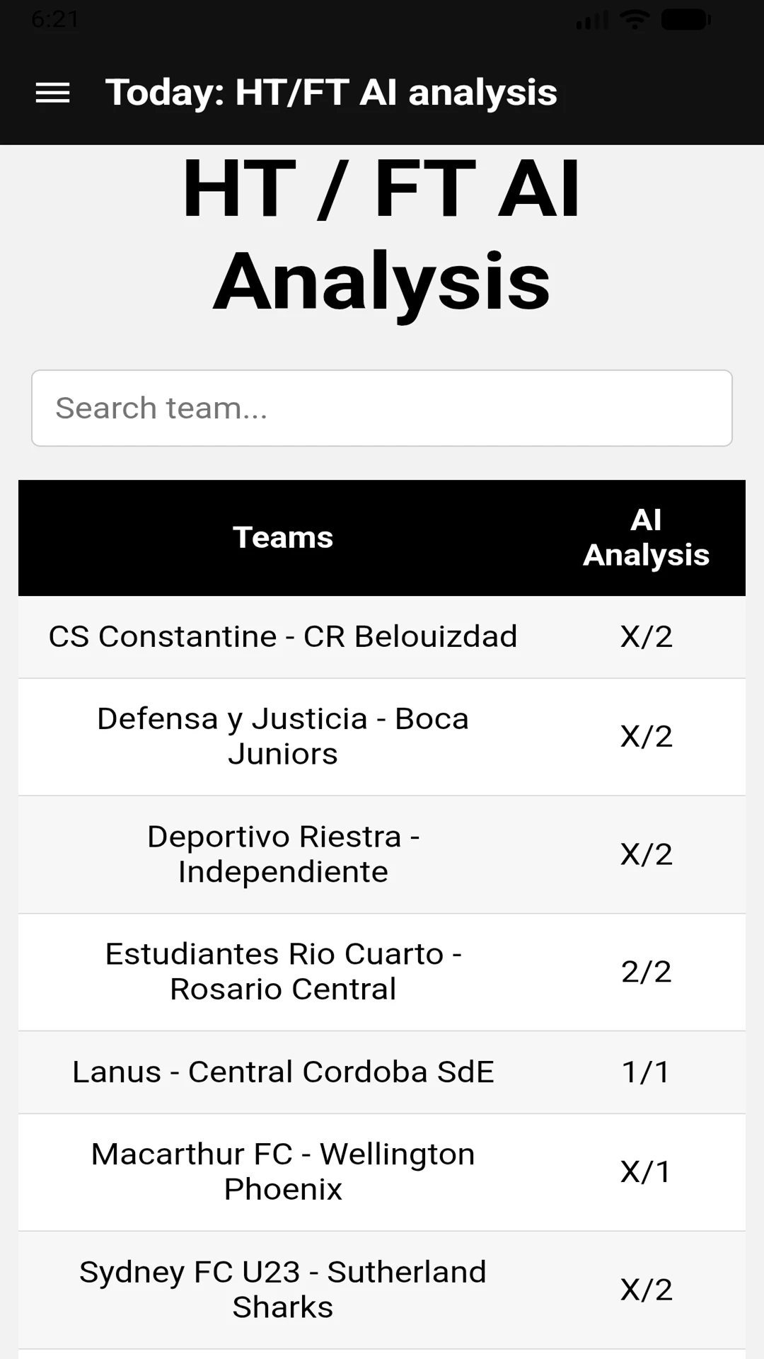 Correct Score Tips AI Analysis screenshot